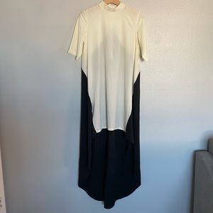 Black and White color block hi low maxi dress